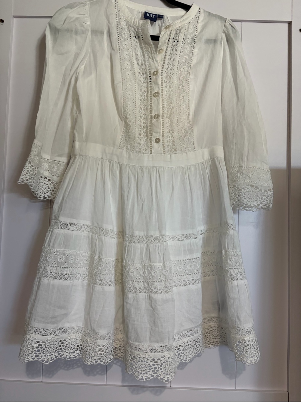 GAP Cream Cotton Lace-Trim Midi Dress